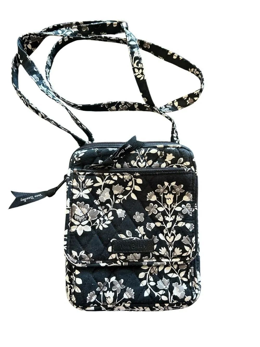 Vera Bradley Black and White Floral Quilted Mini Hipster Crossbody Bag